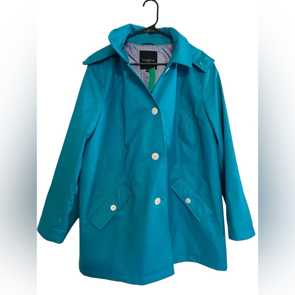 Turquoise rain jacket with hood